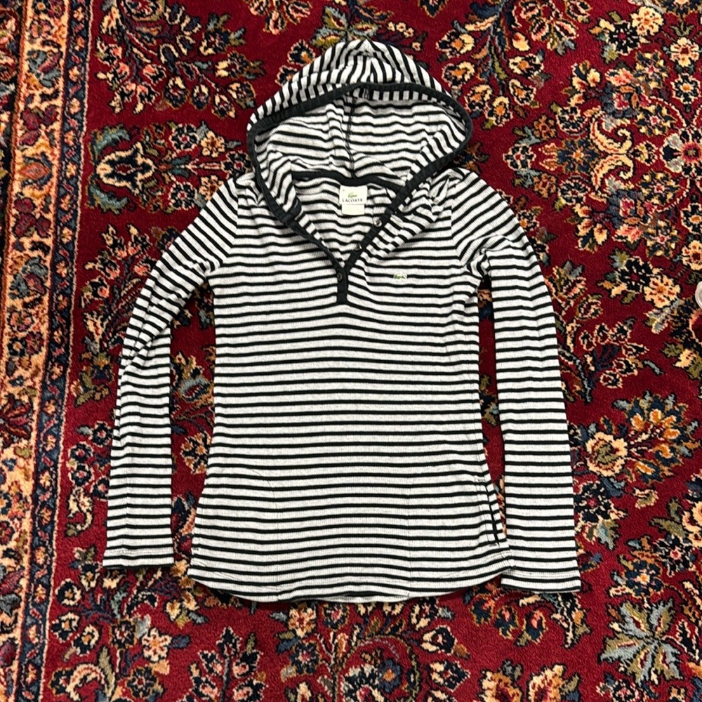 Lacoste Black and White Striped Hoodie size small.